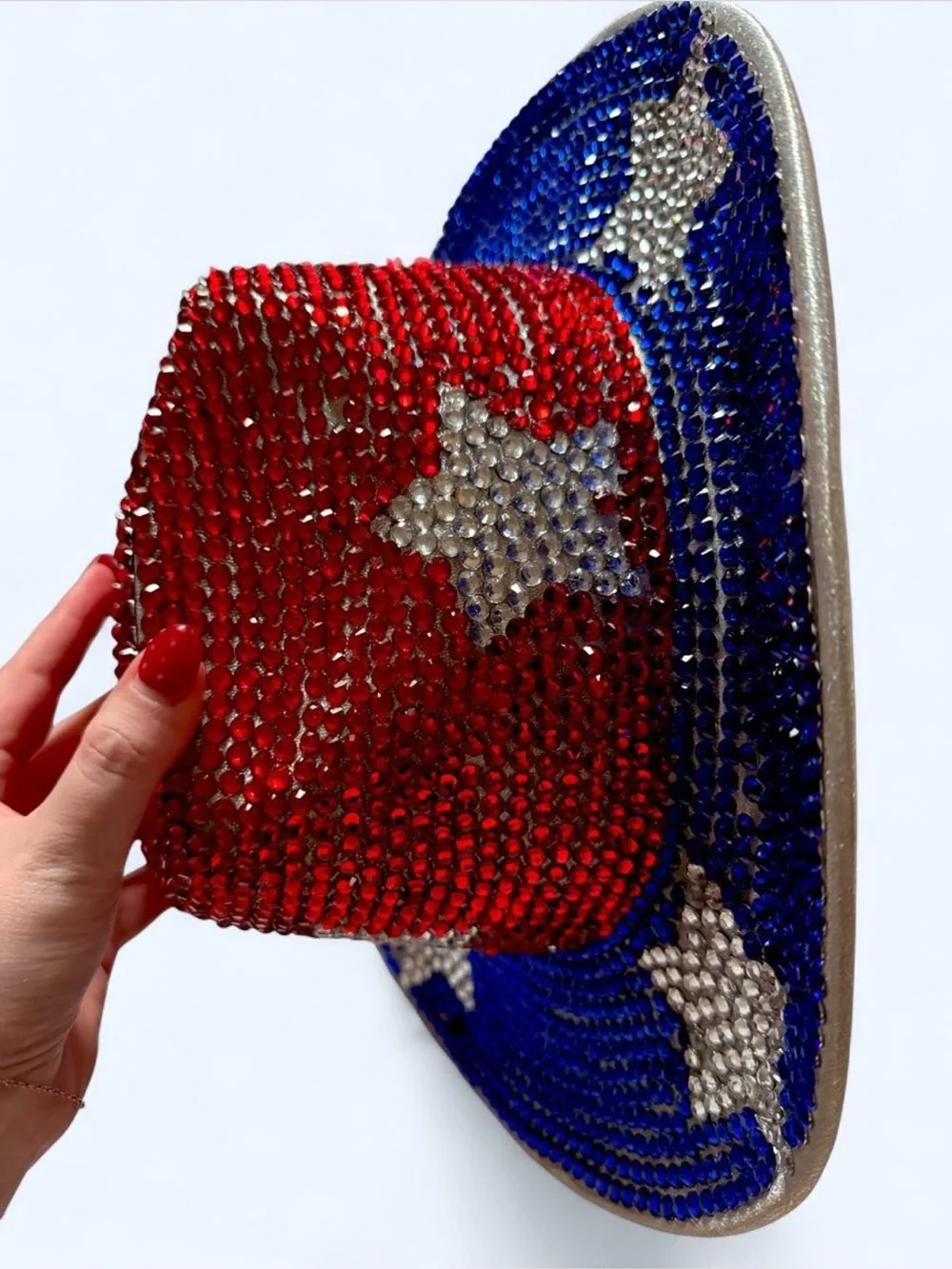 Sequin Patriotic Cowboy Hat - Red & Blue Sparkle with Silver Stars